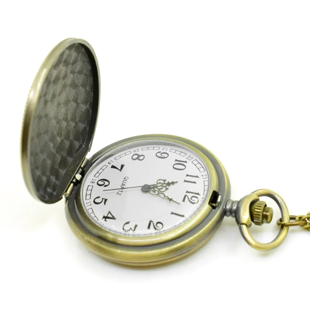 Emboss Round Bronze Alloy Quartz Dial Arabic Pocketwatch