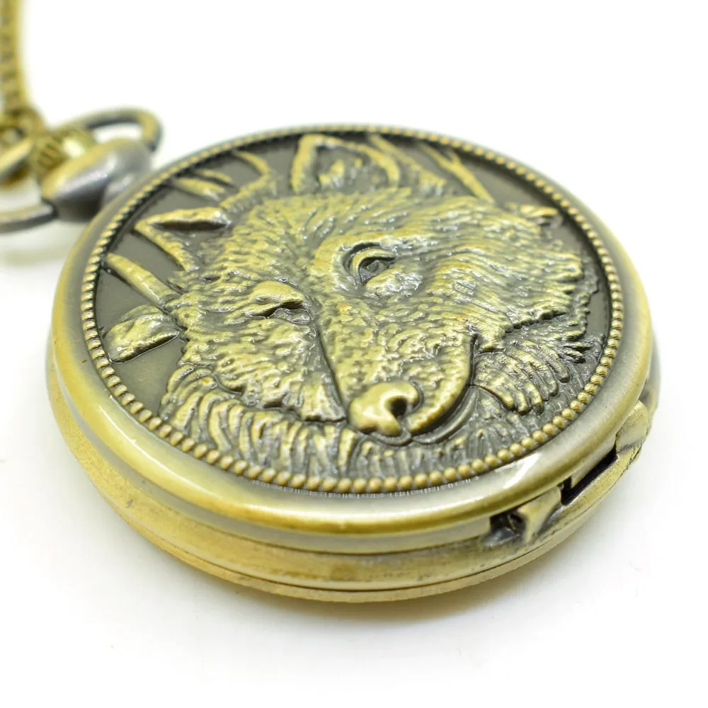 Emboss Round Bronze Alloy Quartz Dial Arabic Pocketwatch