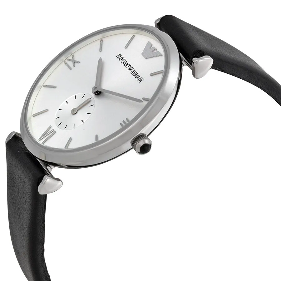 Emporio Armani Retro Silver Dial Black Leather Strap Men's Watch AR1674
