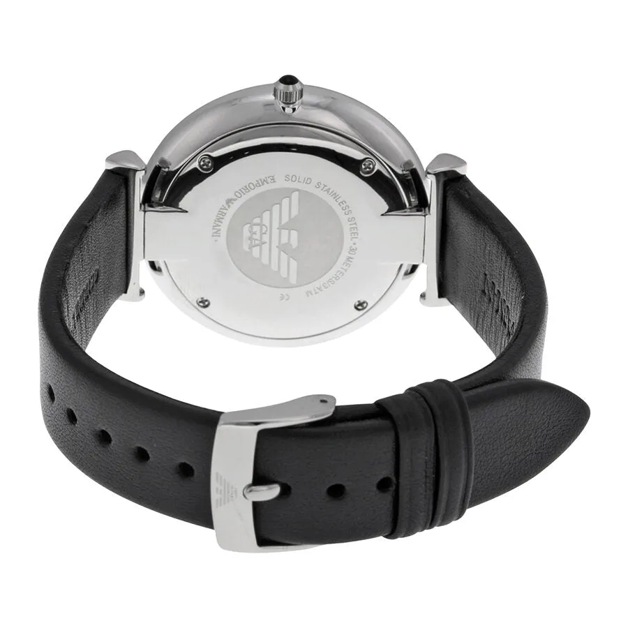 Emporio Armani Retro Silver Dial Black Leather Strap Men's Watch AR1674
