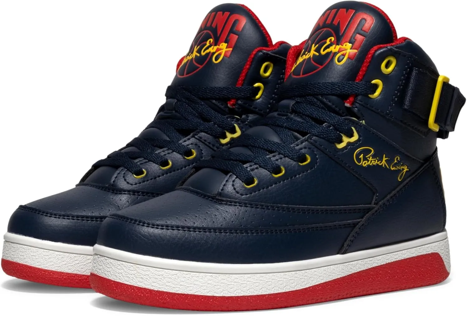Ewing PATRICK ATHLETICS WOMEN'S 33 HI ORION Retro Sneaker  Navy/Red/Yellow/White  Vegan Upper, Reversible Ankle Strap, Full-Length Rubber Cupsole