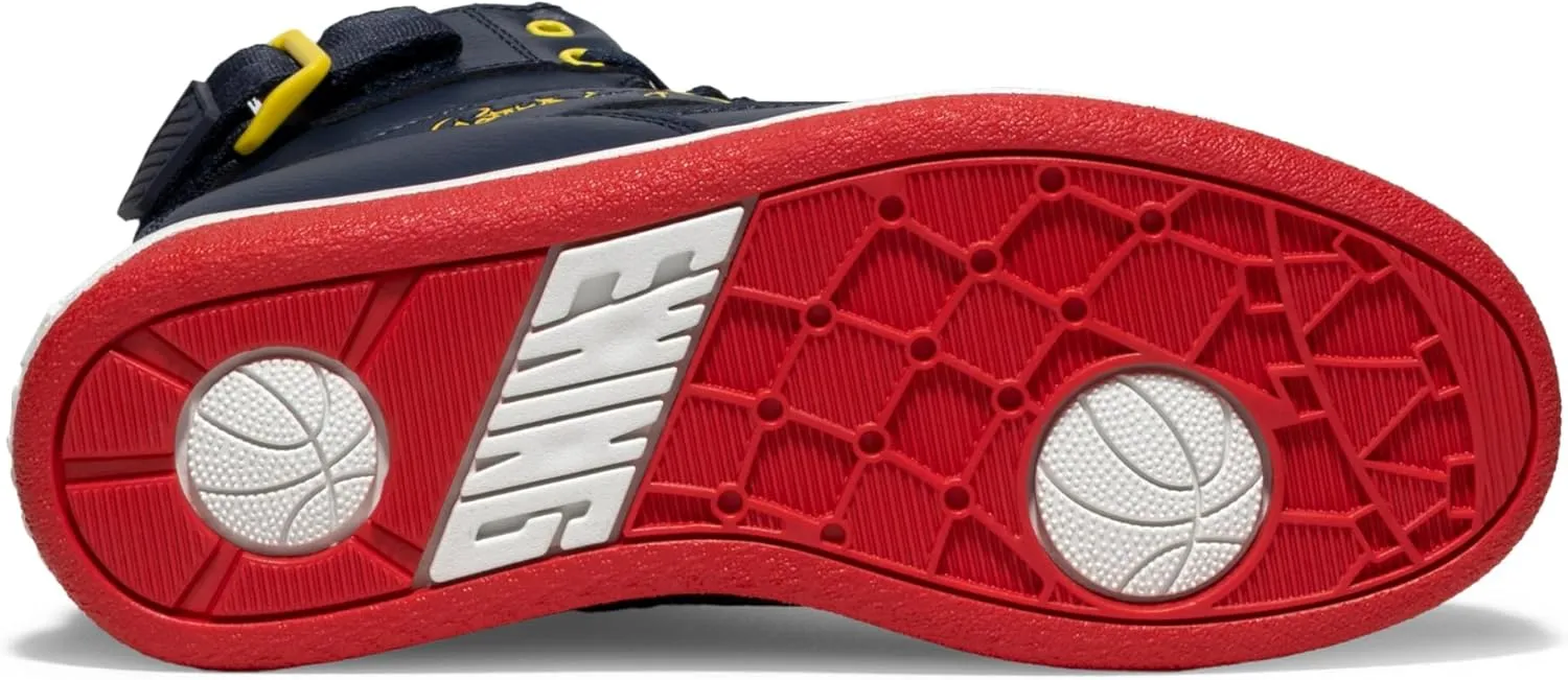 Ewing PATRICK ATHLETICS WOMEN'S 33 HI ORION Retro Sneaker  Navy/Red/Yellow/White  Vegan Upper, Reversible Ankle Strap, Full-Length Rubber Cupsole