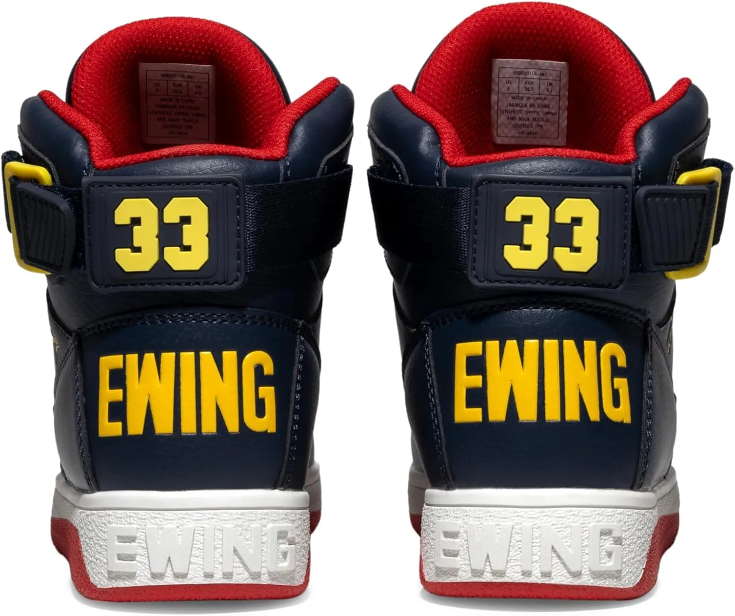 Ewing PATRICK ATHLETICS WOMEN'S 33 HI ORION Retro Sneaker  Navy/Red/Yellow/White  Vegan Upper, Reversible Ankle Strap, Full-Length Rubber Cupsole