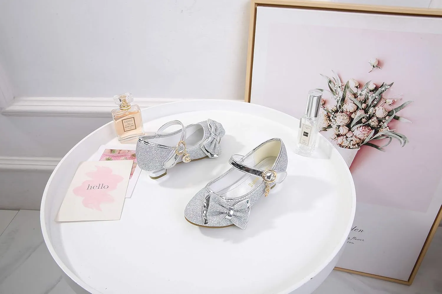 Girl Mary Jane High Heels Formal Dress Banquet Wedding Bow Glittering Princess Shoes