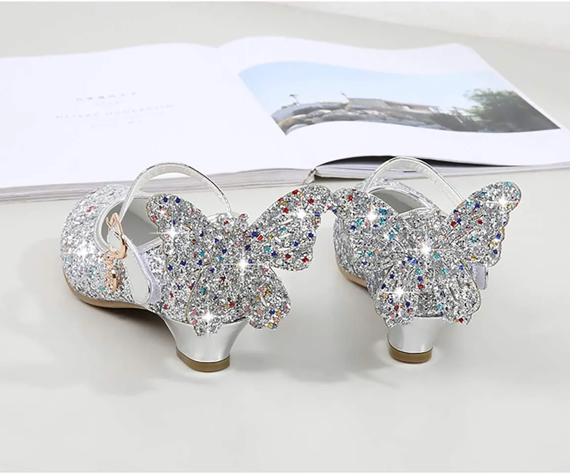 Girls Dress Shoes Wedding Party High Heel Mary Jane Sequined Heel Bow Princess Shoes