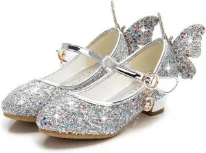 Girls Dress Shoes Wedding Party High Heel Mary Jane Sequined Heel Bow Princess Shoes