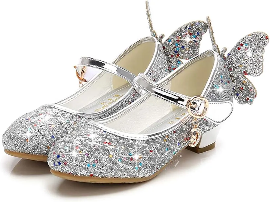 Girls Dress Shoes Wedding Party High Heel Mary Jane Sequined Heel Bow Princess Shoes