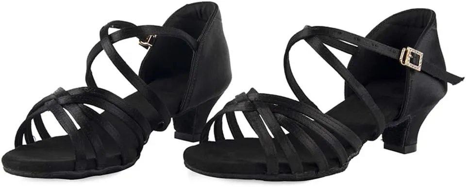 Girls Latin Dance Shoes Silk Ballroom Salsa Tango Professional Performance Practice Dancing Shoes, Model EMXGG-ZSDB
