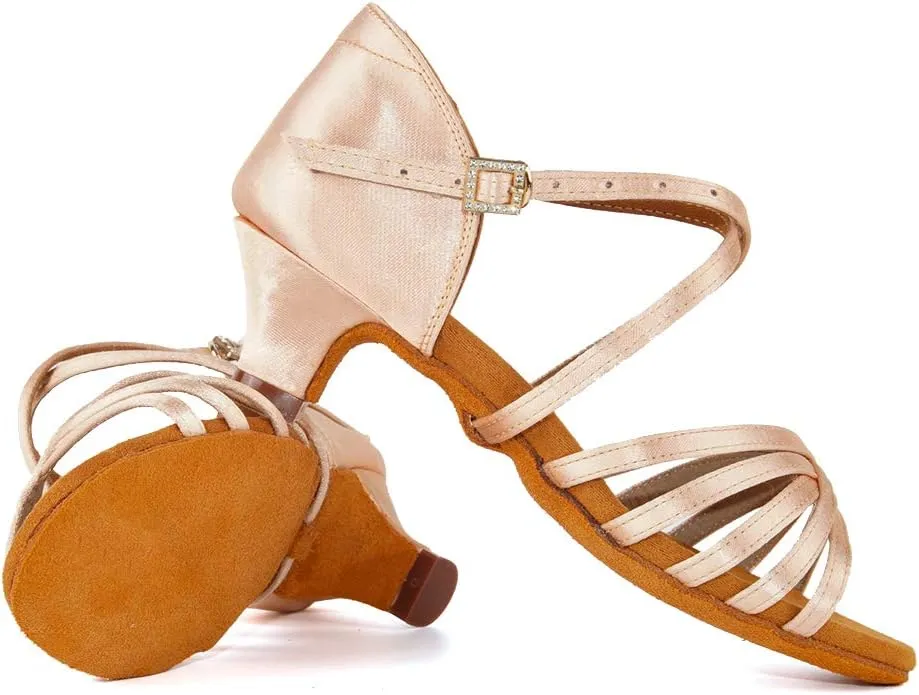 Girls Latin Dance Shoes Silk Ballroom Salsa Tango Professional Performance Practice Dancing Shoes, Model EMXGG-ZSDB
