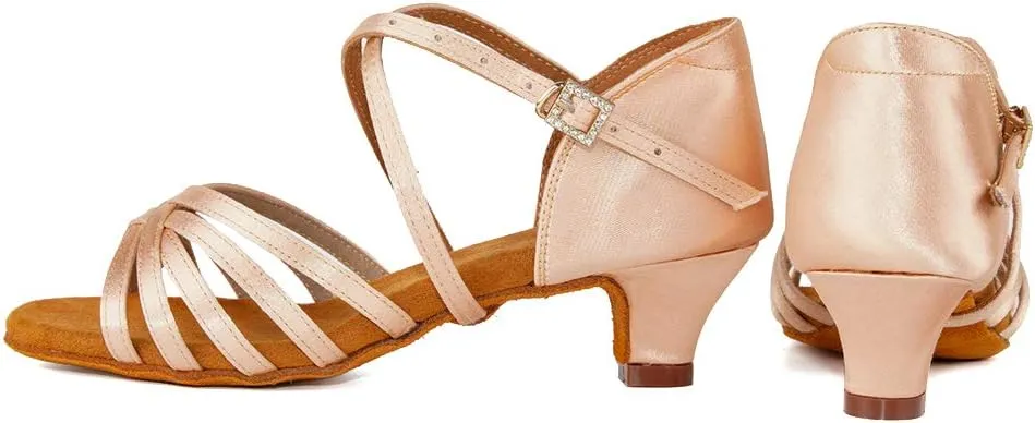 Girls Latin Dance Shoes Silk Ballroom Salsa Tango Professional Performance Practice Dancing Shoes, Model EMXGG-ZSDB