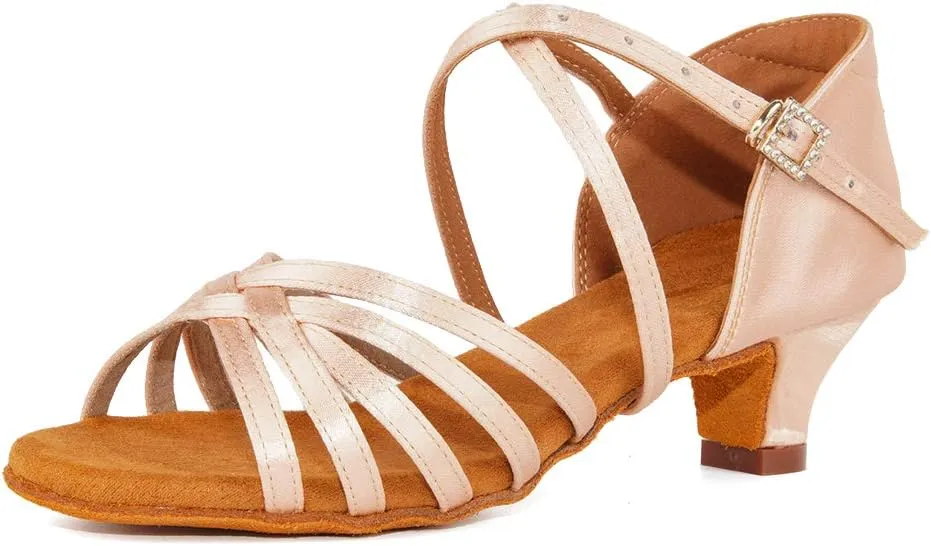 Girls Latin Dance Shoes Silk Ballroom Salsa Tango Professional Performance Practice Dancing Shoes, Model EMXGG-ZSDB