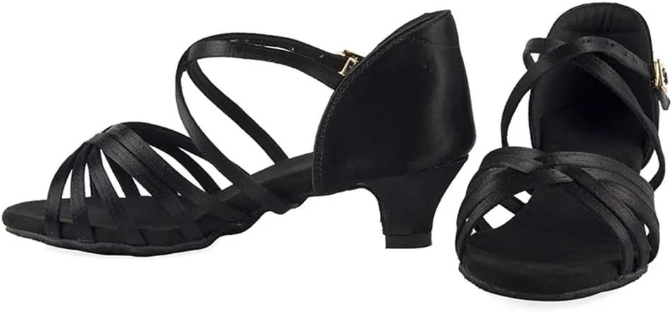 Girls Latin Dance Shoes Silk Ballroom Salsa Tango Professional Performance Practice Dancing Shoes, Model EMXGG-ZSDB