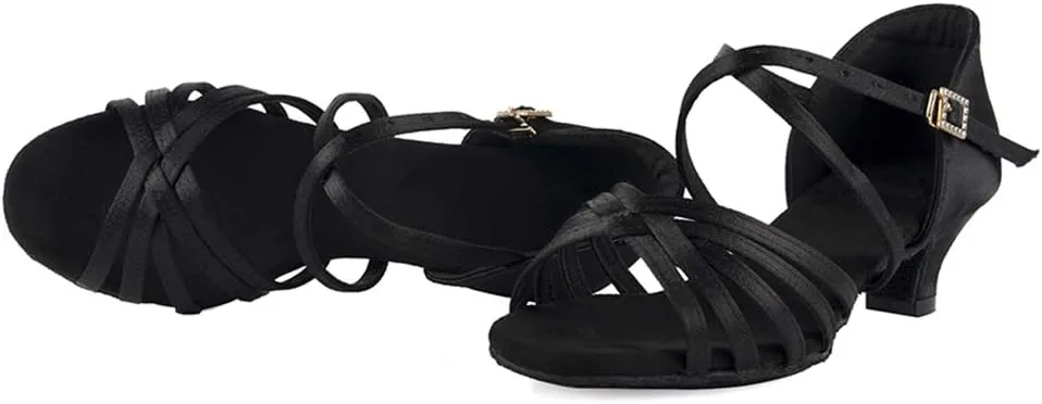 Girls Latin Dance Shoes Silk Ballroom Salsa Tango Professional Performance Practice Dancing Shoes, Model EMXGG-ZSDB