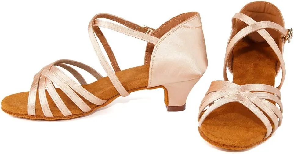 Girls Latin Dance Shoes Silk Ballroom Salsa Tango Professional Performance Practice Dancing Shoes, Model EMXGG-ZSDB