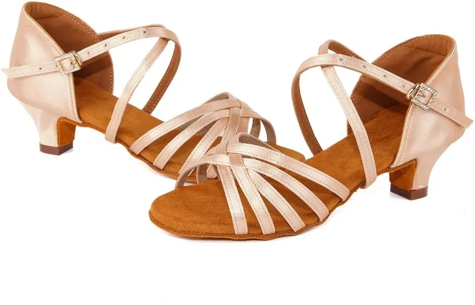 Girls Latin Dance Shoes Silk Ballroom Salsa Tango Professional Performance Practice Dancing Shoes, Model EMXGG-ZSDB