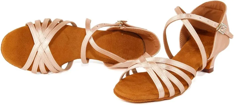 Girls Latin Dance Shoes Silk Ballroom Salsa Tango Professional Performance Practice Dancing Shoes, Model EMXGG-ZSDB