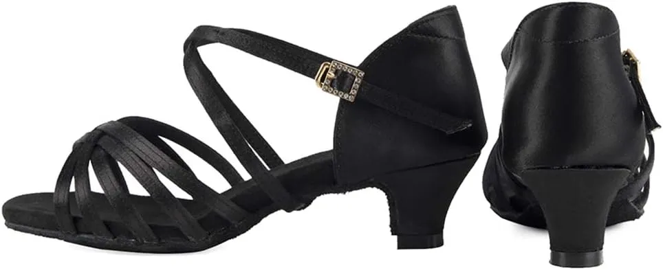 Girls Latin Dance Shoes Silk Ballroom Salsa Tango Professional Performance Practice Dancing Shoes, Model EMXGG-ZSDB