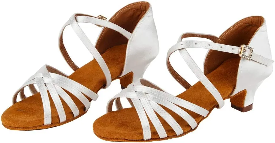 Girls Latin Dance Shoes Silk Ballroom Salsa Tango Professional Performance Practice Dancing Shoes, Model EMXGG-ZSDB
