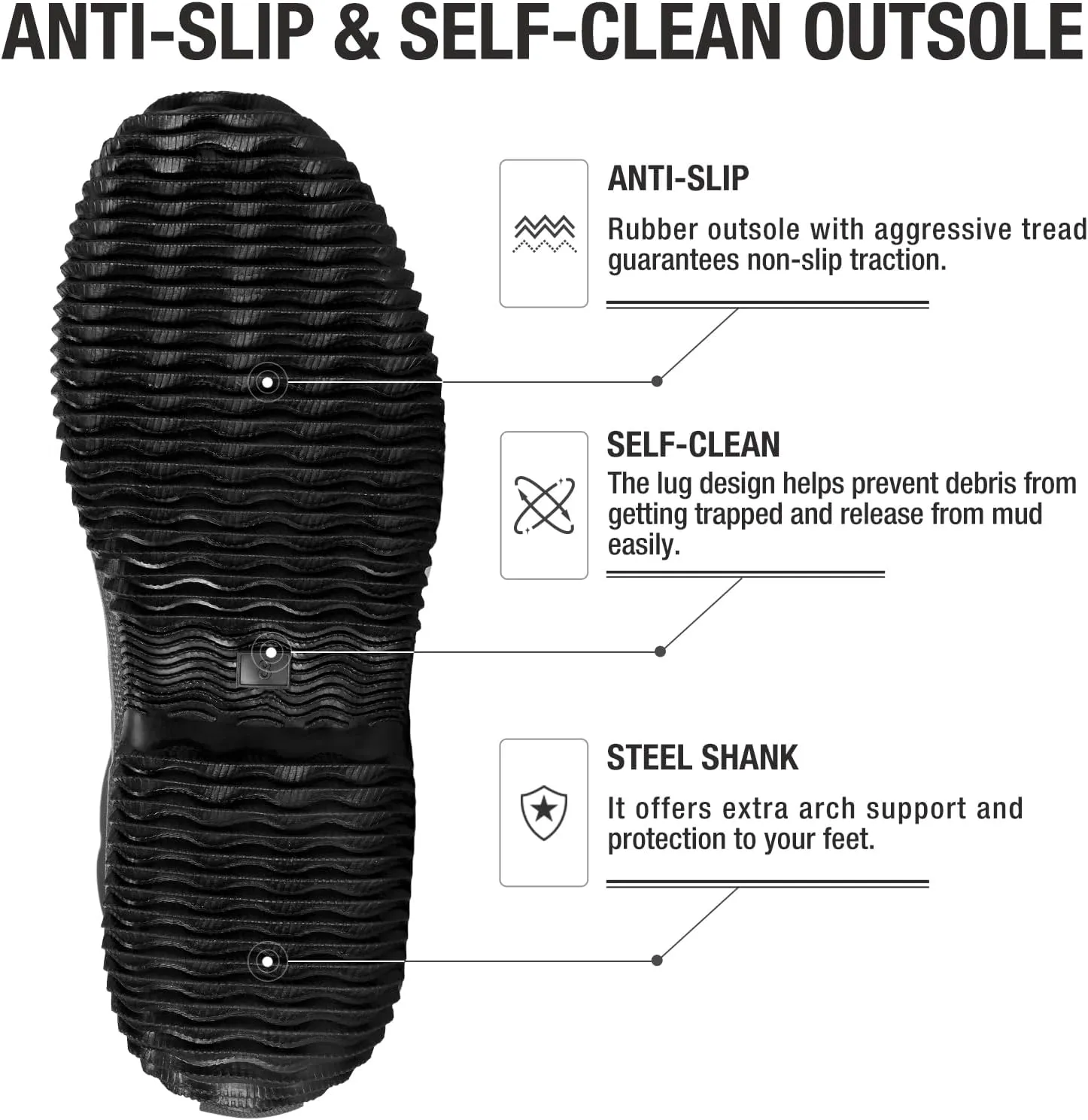 HISEA Classic Mens Rainboot Neoprene Rubber Rain Boots for Men Waterproof with Adjustable Closure
