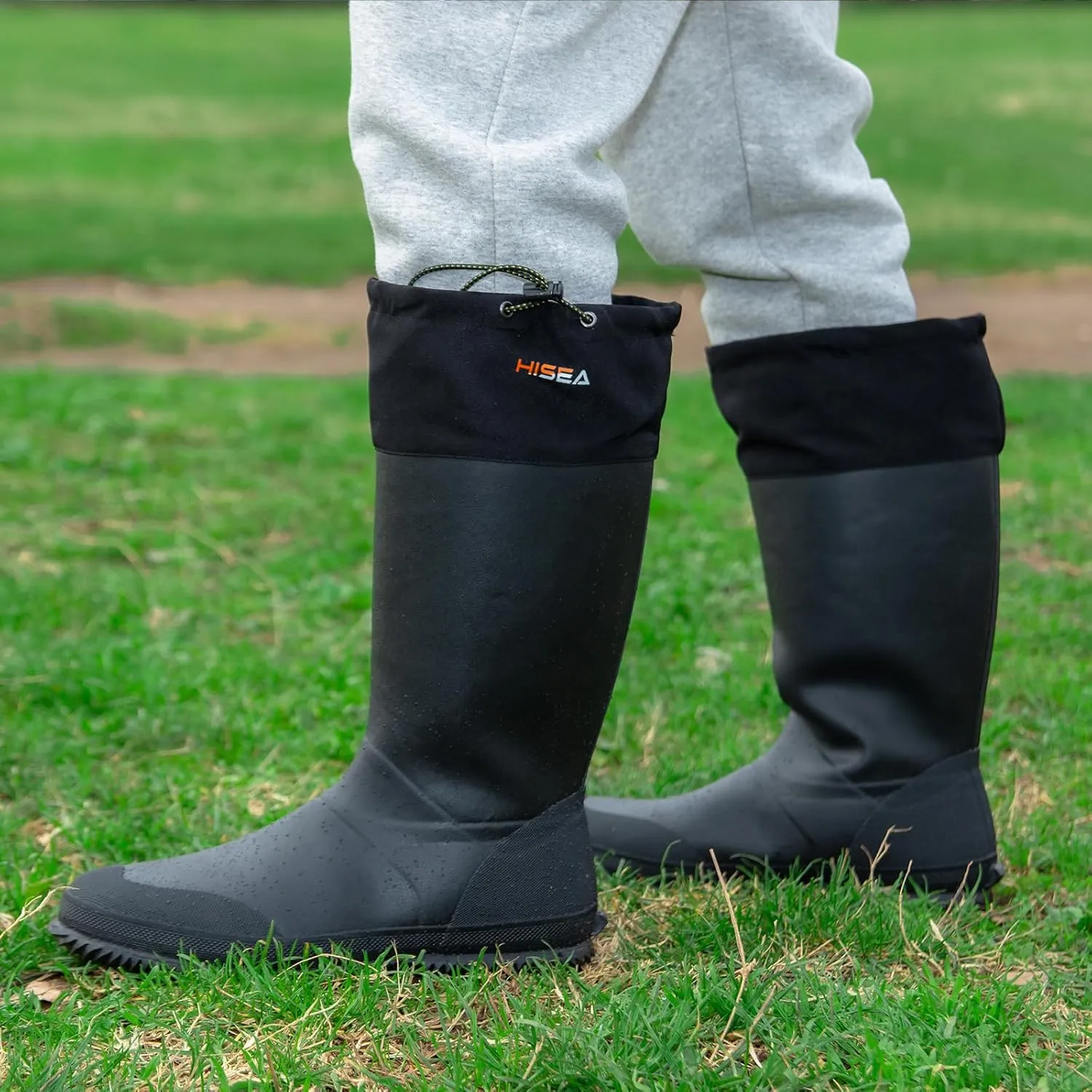HISEA Classic Mens Rainboot Neoprene Rubber Rain Boots for Men Waterproof with Adjustable Closure
