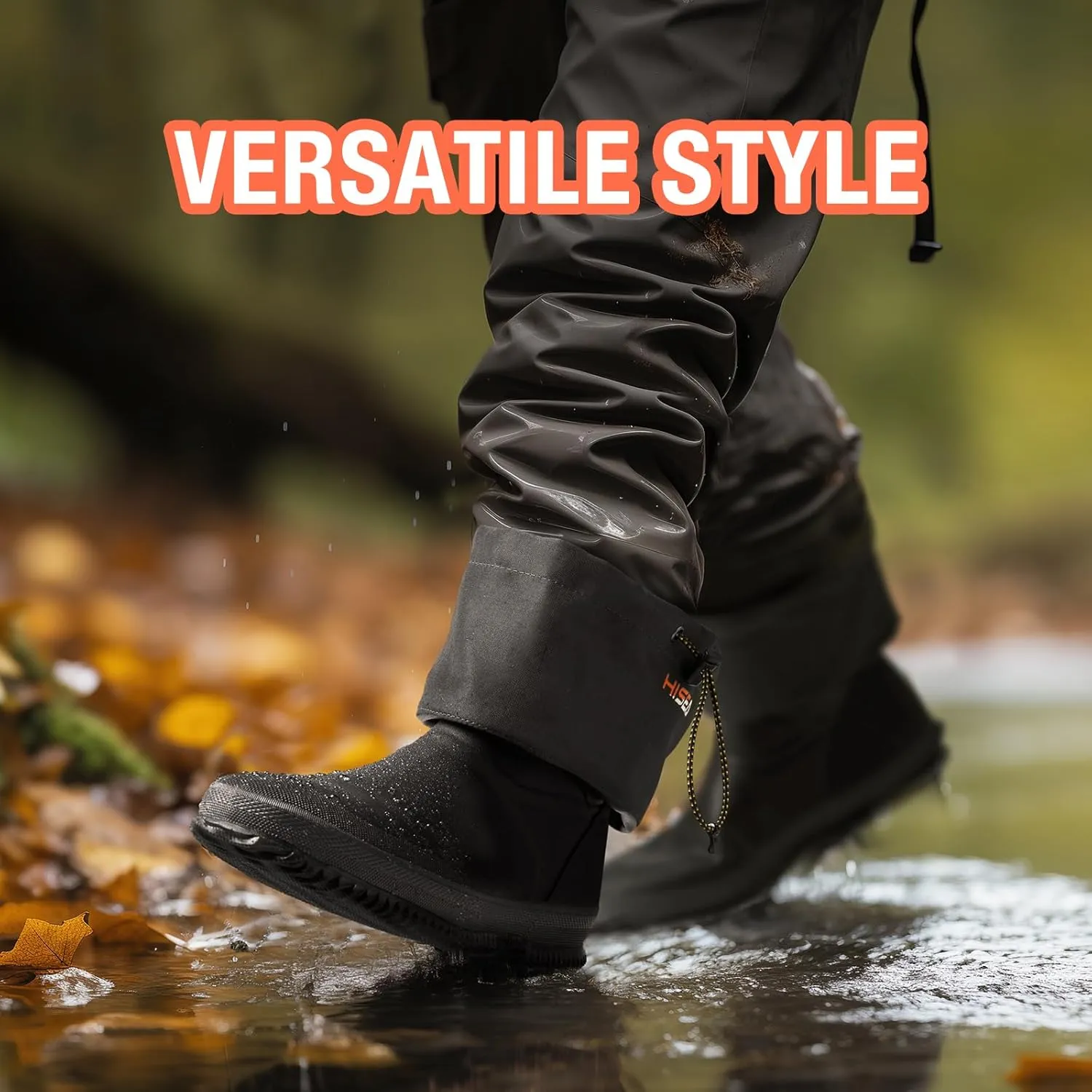 HISEA Classic Mens Rainboot Neoprene Rubber Rain Boots for Men Waterproof with Adjustable Closure