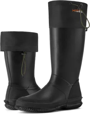 HISEA Classic Mens Rainboot Neoprene Rubber Rain Boots for Men Waterproof with Adjustable Closure