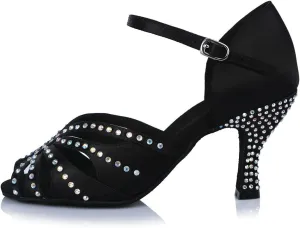 HROYL Women Rhinestone Latin Ballroom Dance Shoes Bachata Salsa Practice Performance Dance Shoes,YCL375