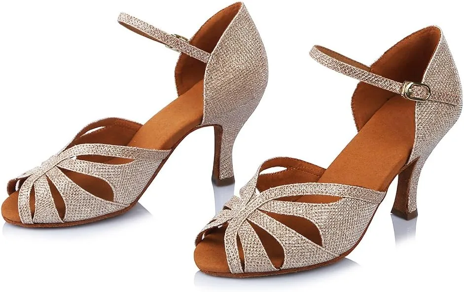 HROYL Women Rhinestone Latin Ballroom Dance Shoes Bachata Salsa Practice Performance Dance Shoes,YCL375