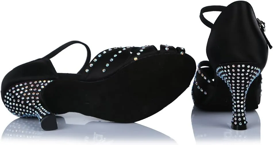 HROYL Women Rhinestone Latin Ballroom Dance Shoes Bachata Salsa Practice Performance Dance Shoes,YCL375