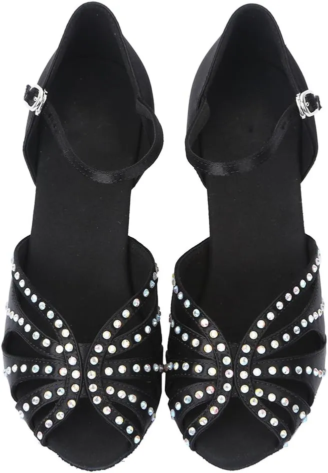 HROYL Women Rhinestone Latin Ballroom Dance Shoes Bachata Salsa Practice Performance Dance Shoes,YCL375