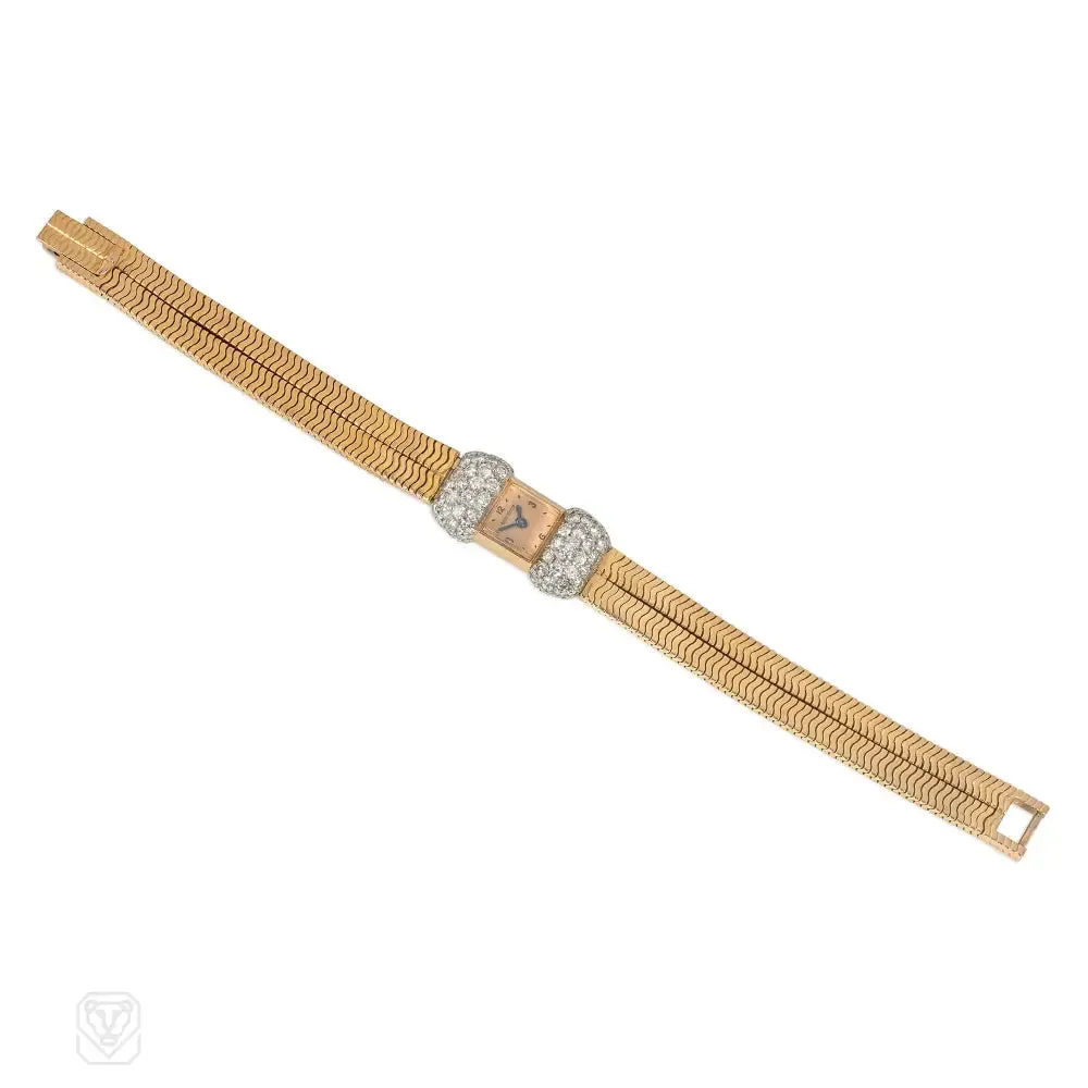 Jaeger LeCoultre Retro gold and diamond backwinder watch