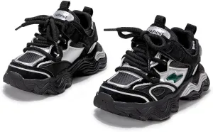 Kids Athletic Sneakers, Lightning Design, Chunky Wave Sole, Beige and White, EVA Cushioning
