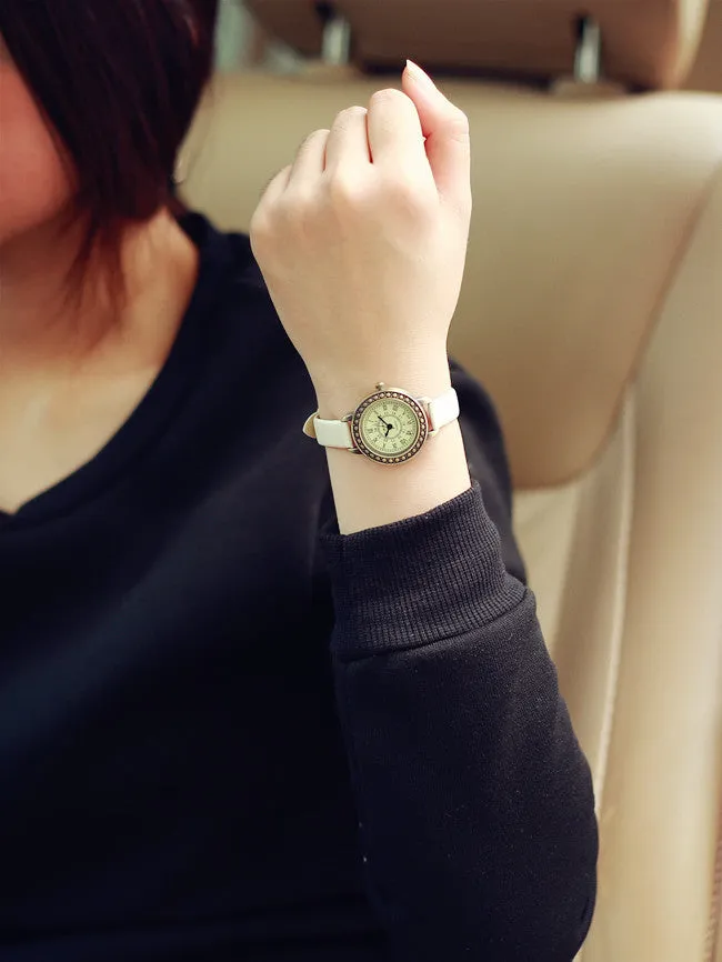 Ladies designer vintage leather women bracelet watches retro