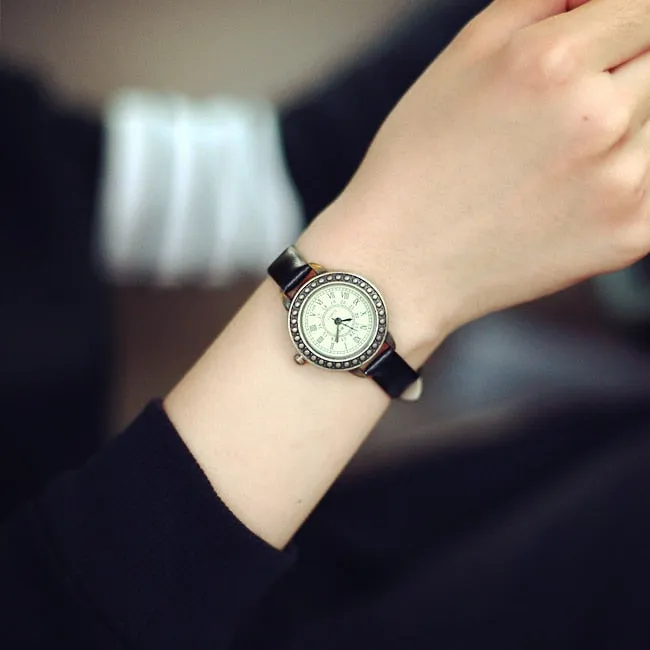 Ladies designer vintage leather women bracelet watches retro