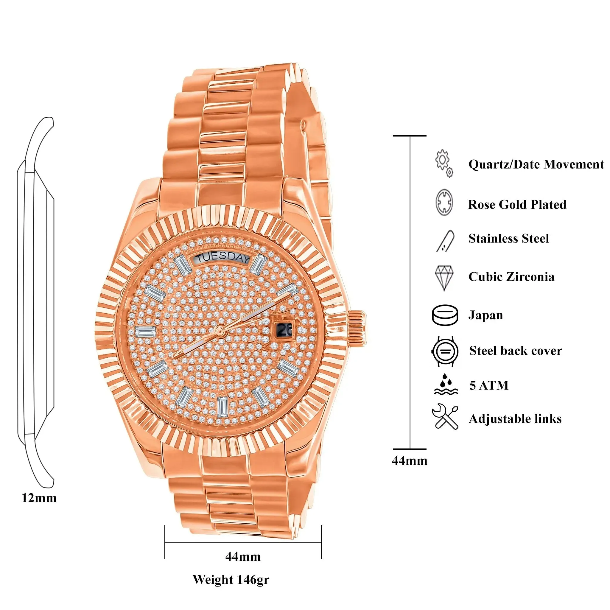 LUXURIOUS HIP HOP METAL TIMEPIECE EMBELLISHED WITH SPARKLING CZ STONES