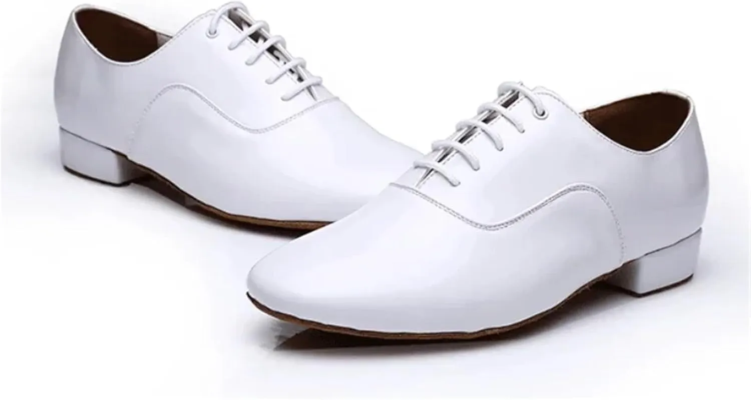 Men's Latin Dance Shoes Men Dance Shoes Latin Ballroom Dance Shoes Low Heel Modern Indoor Men Tango Waltz Salsa Danicng Shoes(White,43)