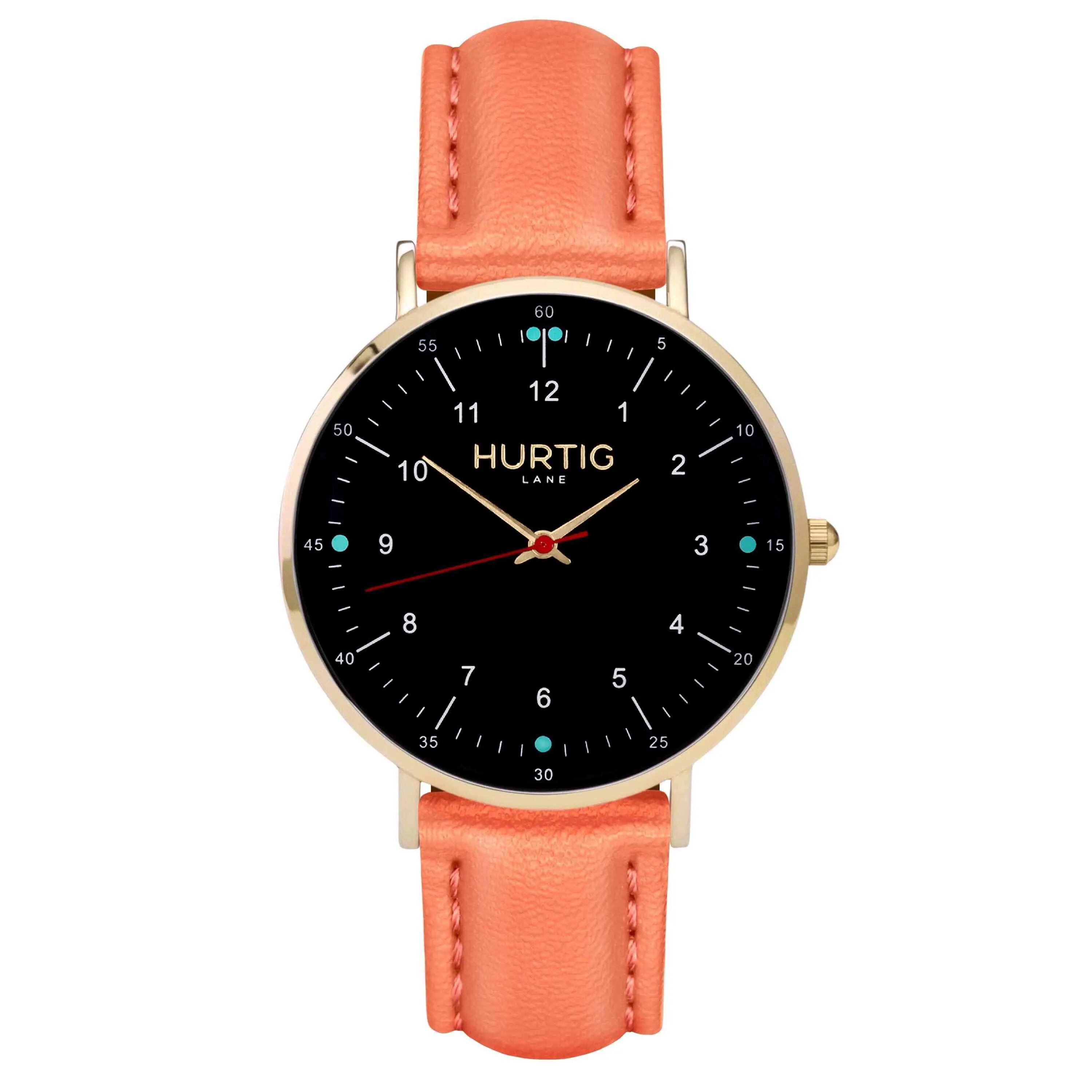 Moderno Vegan Leather Watch Gold, Black & Red