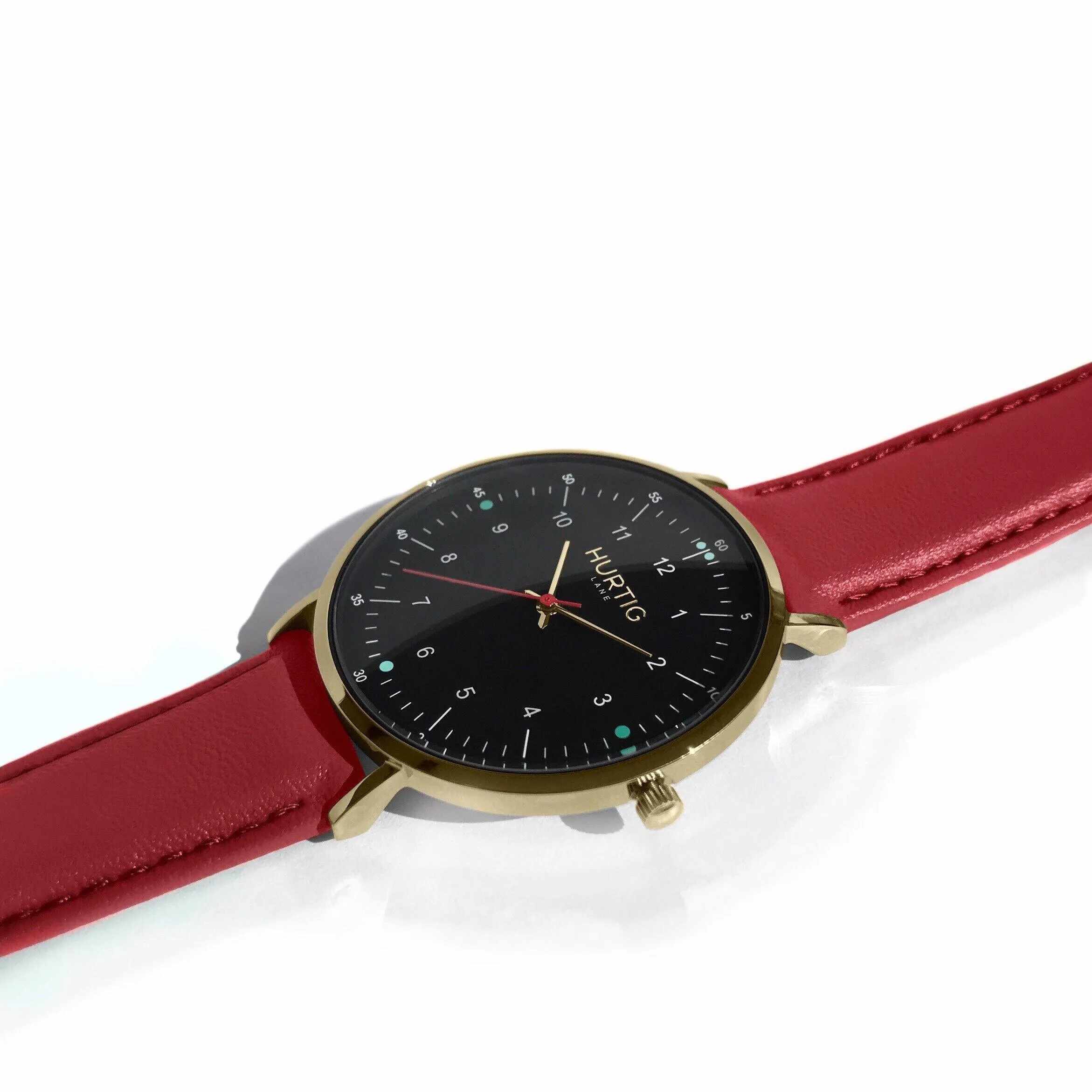 Moderno Vegan Leather Watch Gold, Black & Red