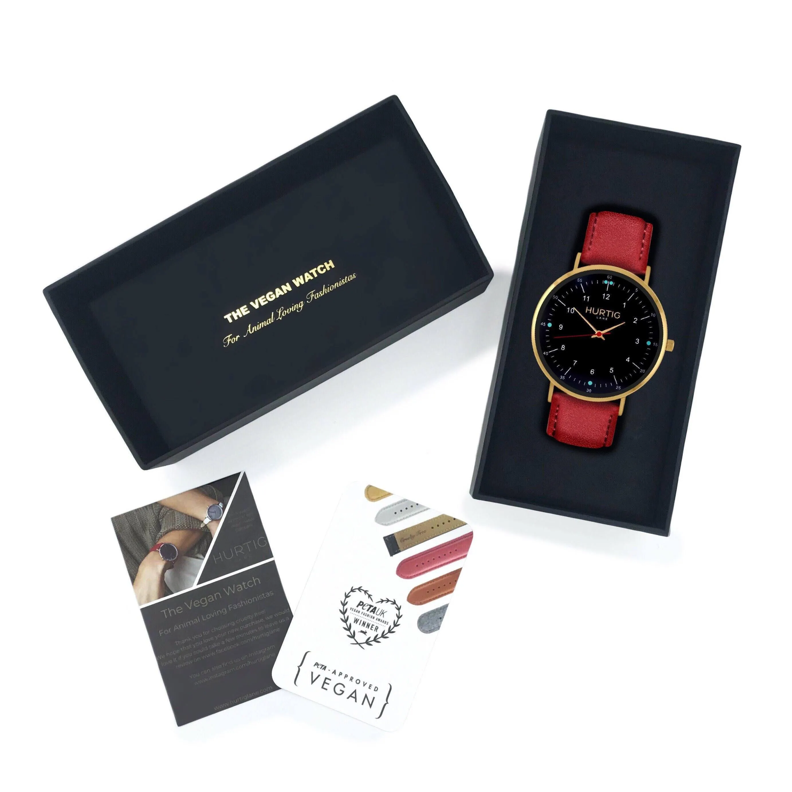 Moderno Vegan Leather Watch Gold, Black & Red