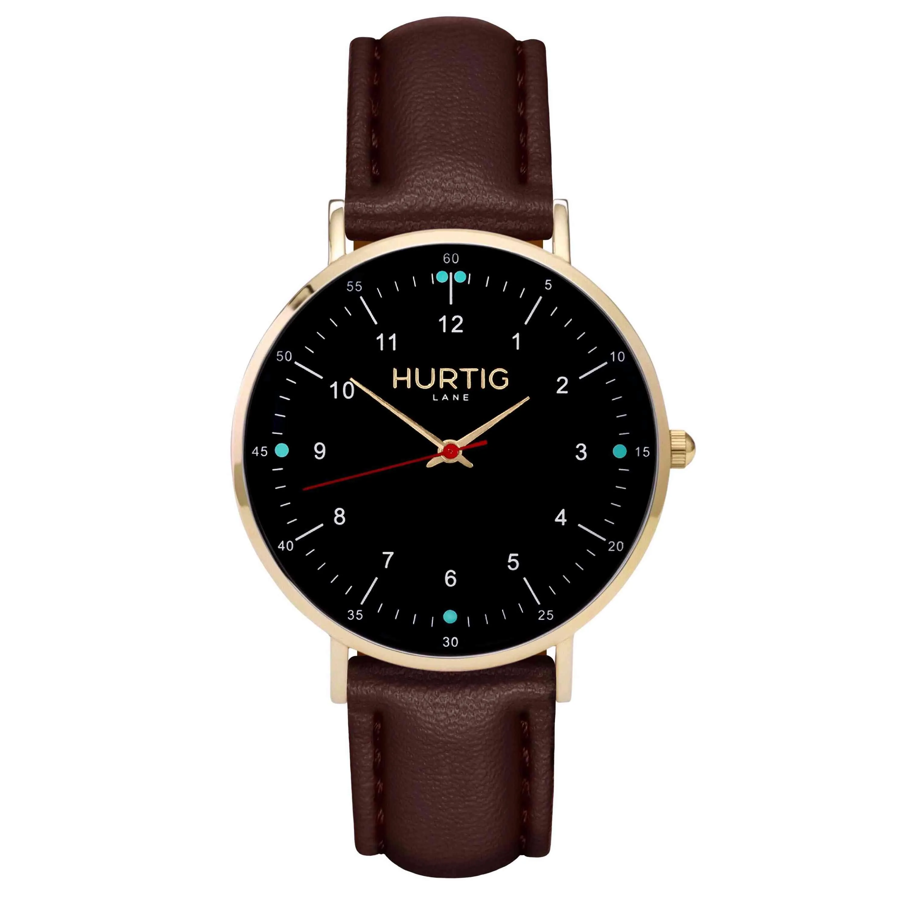 Moderno Vegan Leather Watch Gold, Black & Red