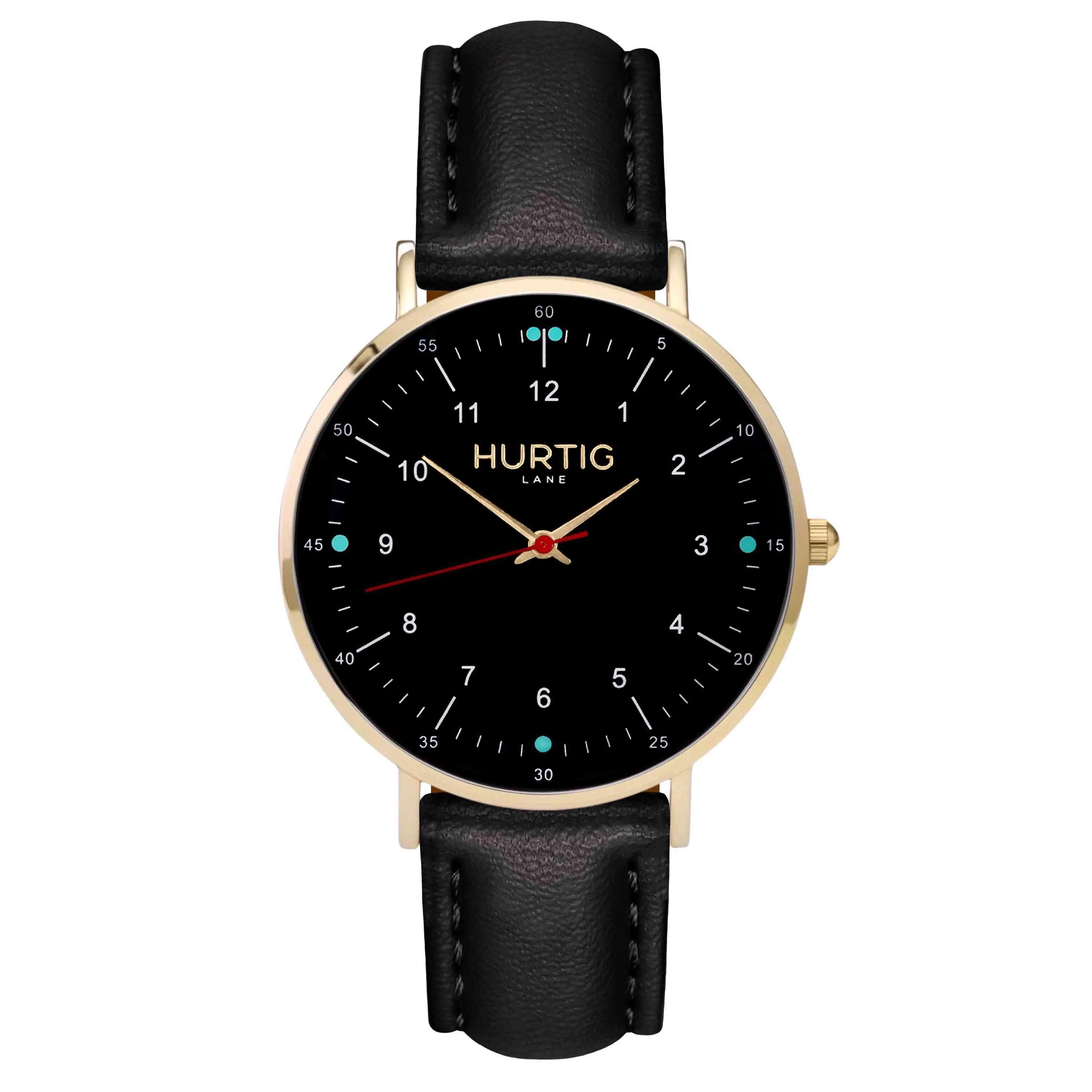 Moderno Vegan Leather Watch Gold, Black & Red