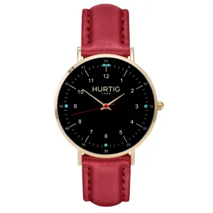 Moderno Vegan Leather Watch Gold, Black & Red