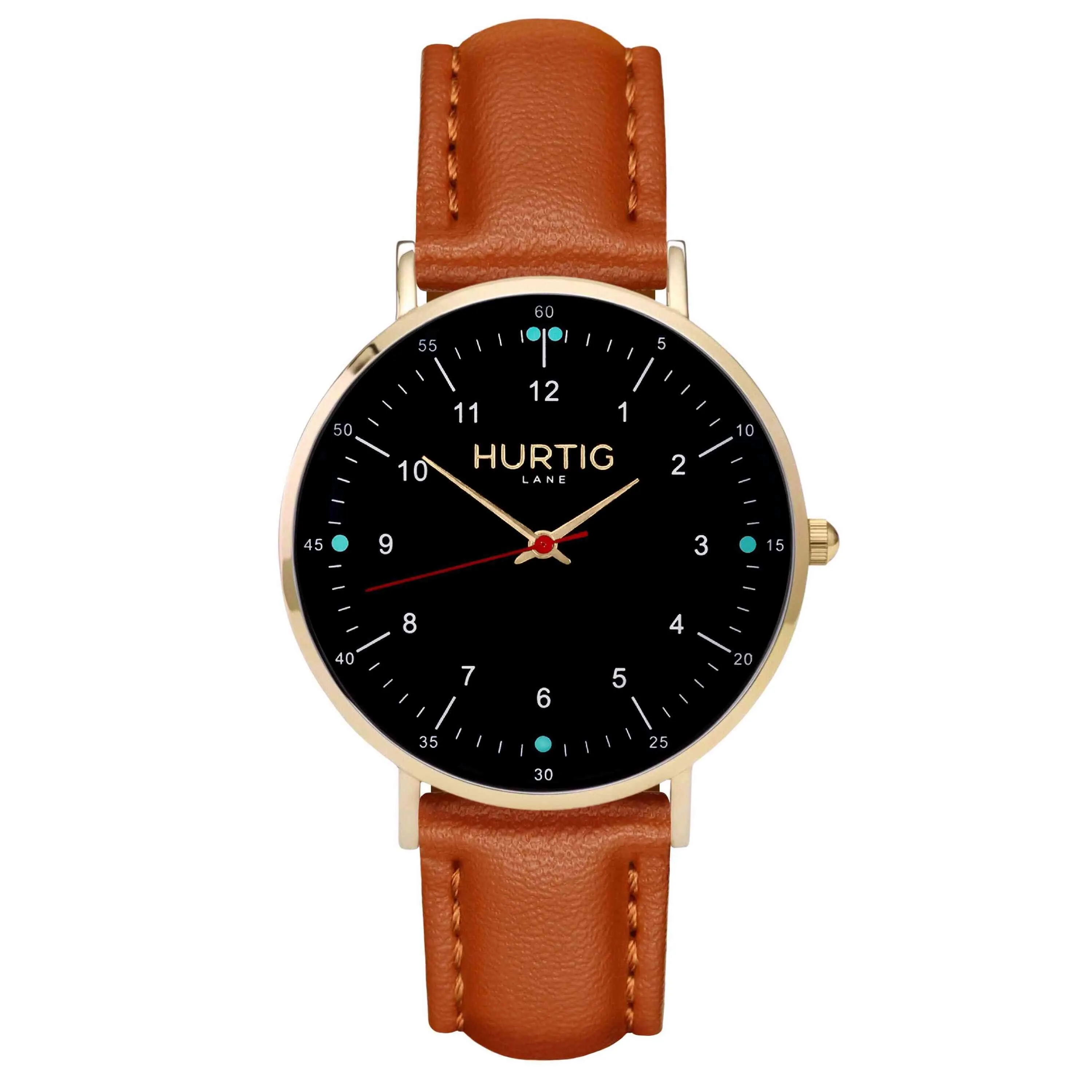 Moderno Vegan Leather Watch Gold, Black & Red