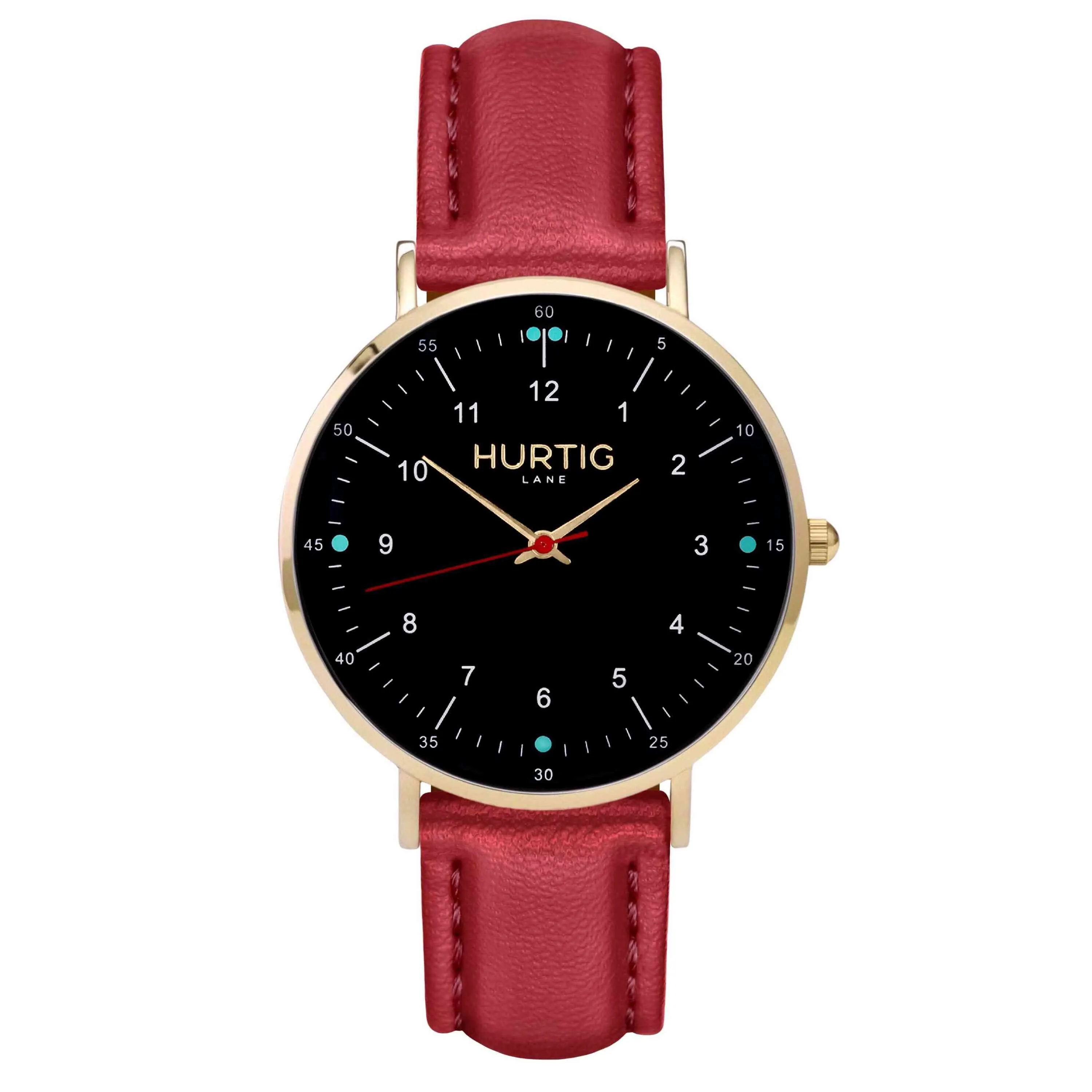 Moderno Vegan Leather Watch Gold, Black & Red