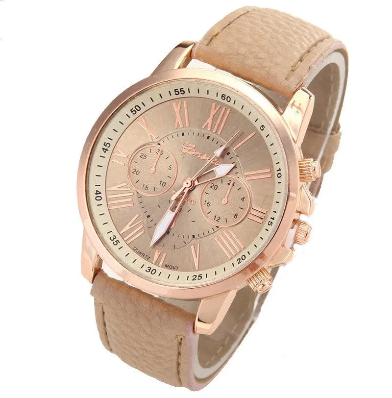 NEW Best Quality Geneva Platinum Watch Women PU Leather wristwatch casual dress watch reloj ladies gold gift Fashion Roman