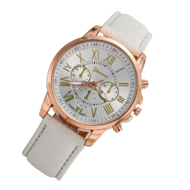 NEW Best Quality Geneva Platinum Watch Women PU Leather wristwatch casual dress watch reloj ladies gold gift Fashion Roman