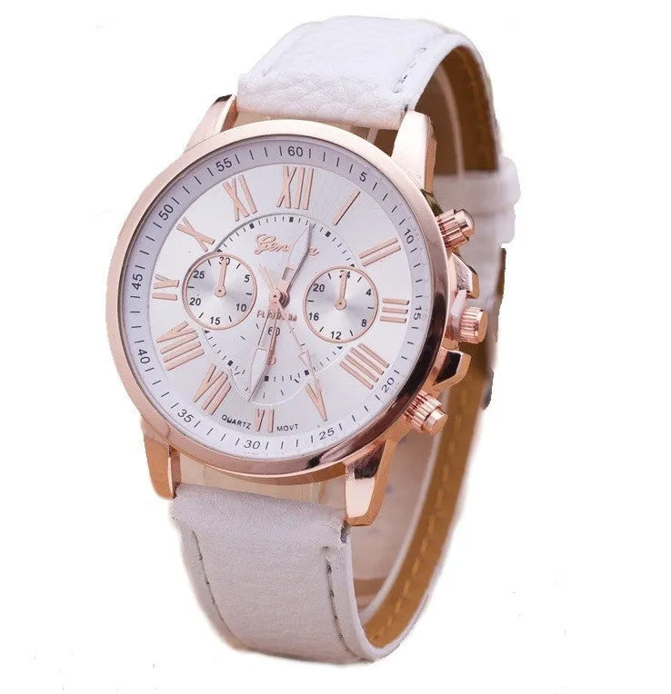 NEW Best Quality Geneva Platinum Watch Women PU Leather wristwatch casual dress watch reloj ladies gold gift Fashion Roman