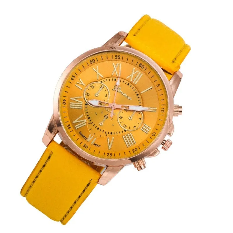 NEW Best Quality Geneva Platinum Watch Women PU Leather wristwatch casual dress watch reloj ladies gold gift Fashion Roman