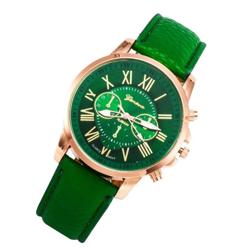 NEW Best Quality Geneva Platinum Watch Women PU Leather wristwatch casual dress watch reloj ladies gold gift Fashion Roman