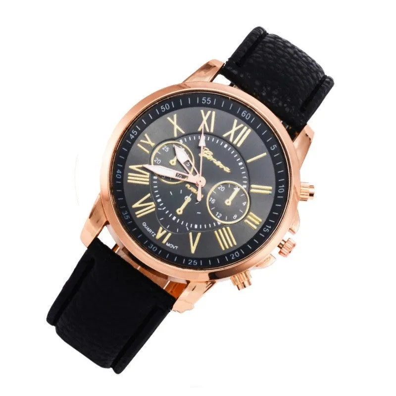 NEW Best Quality Geneva Platinum Watch Women PU Leather wristwatch casual dress watch reloj ladies gold gift Fashion Roman